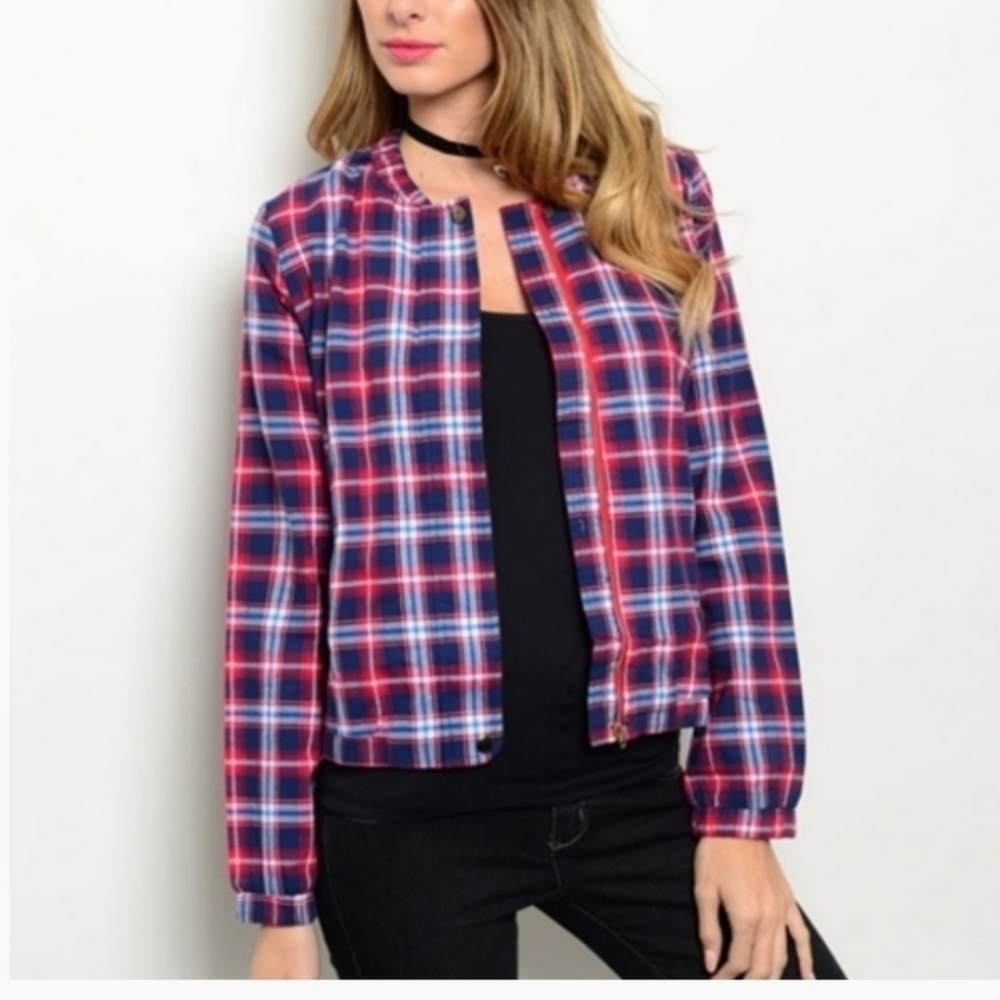 NAVY RED PLAID JACKET